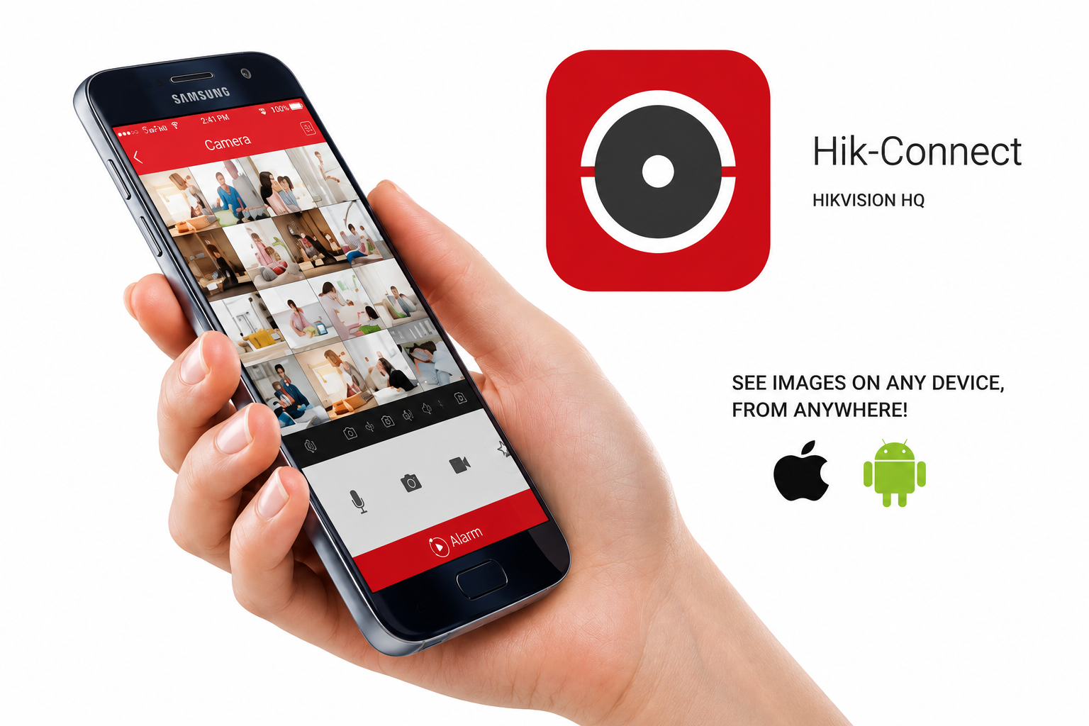 Hik-Connect app showing CCTV camera feeds on a smartphone